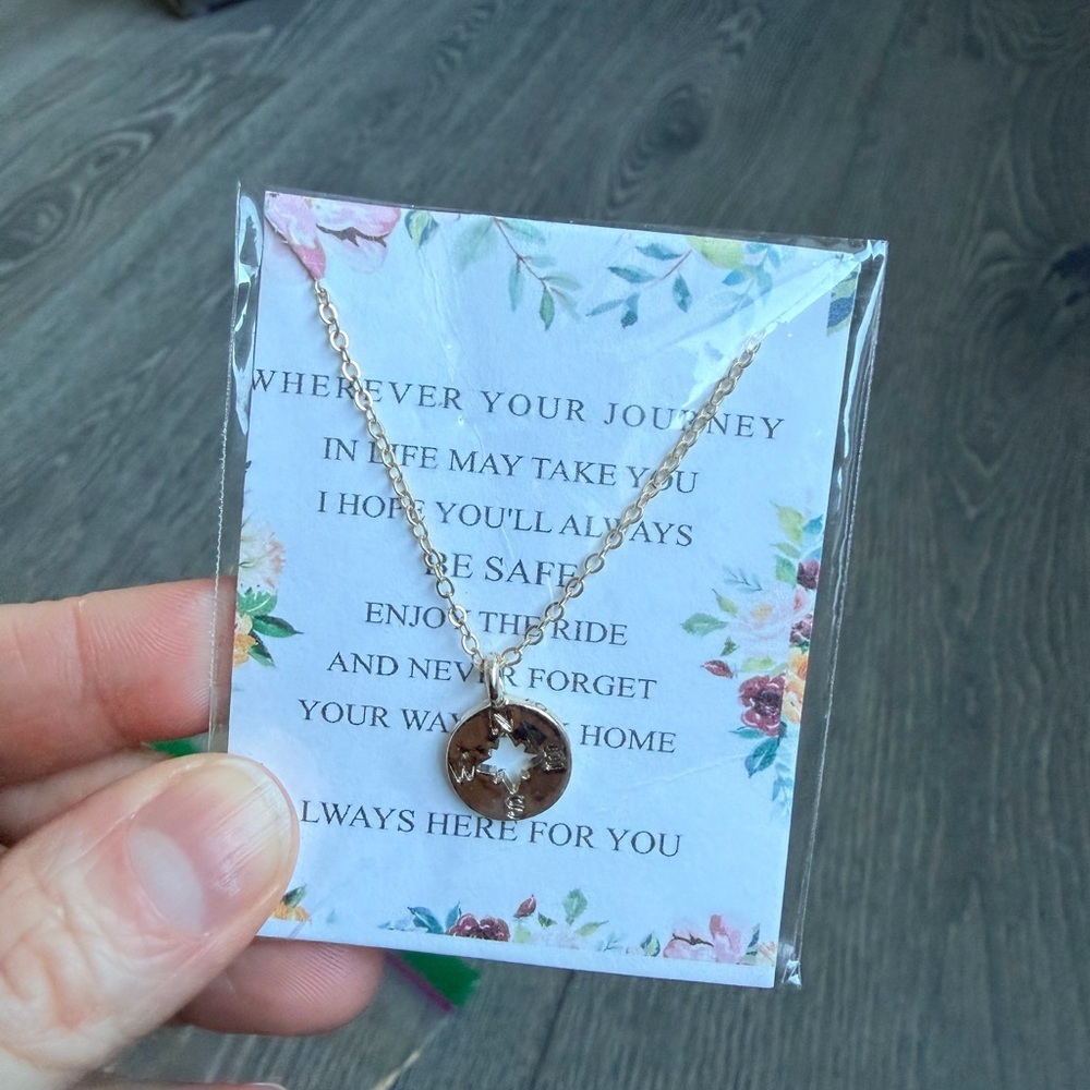 Bella B Compass Necklace Travel Pendant Wanderlust in Gold